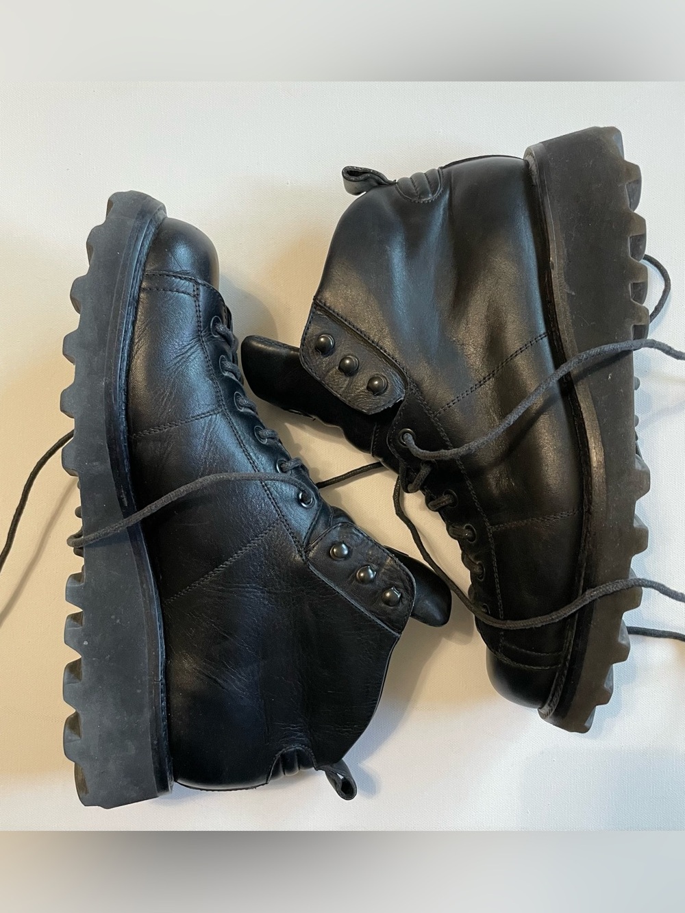 Cole Haan Men’s Black Leather Lace-Up High-Top Combat Boots Vintage - Picture 8 of 13